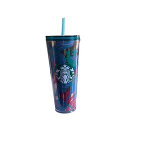 Starbucks Tropical Tumbler 011122958, green Floral Cold Cup Tumbler 24 fl. oz.